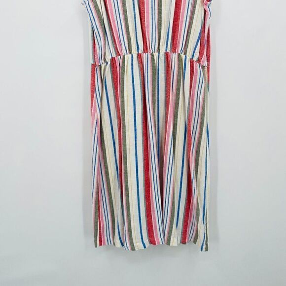 Old Navy Size Medium Linen Blend Sleeveless Striped Midi Dress Pockets - Picture 12 of 12